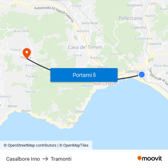 Casalbore Irno to Tramonti map
