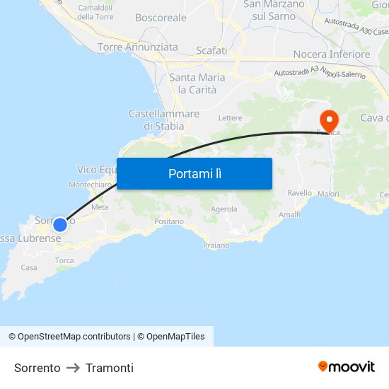 Sorrento to Tramonti map