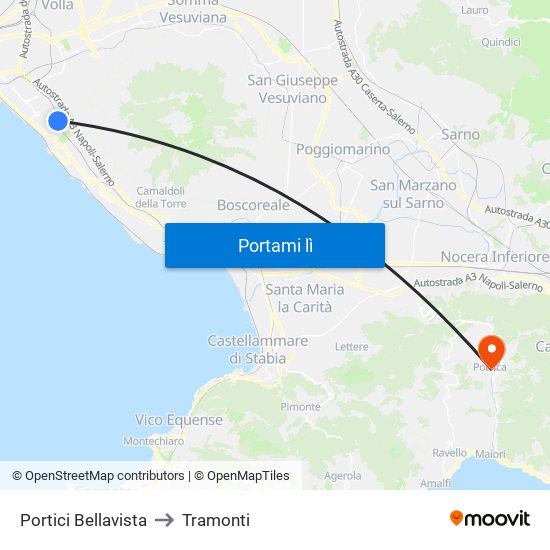 Portici Bellavista to Tramonti map