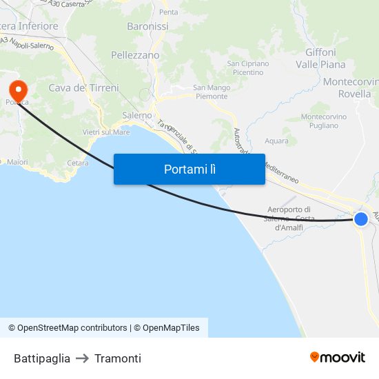 Battipaglia to Tramonti map