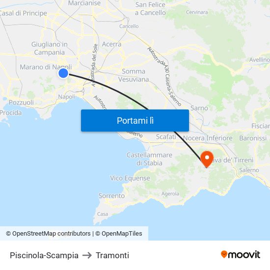 Piscinola-Scampia to Tramonti map