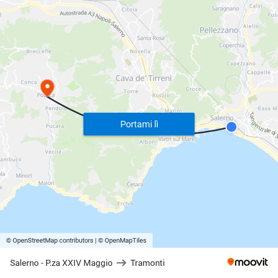 Salerno - P.za XXIV Maggio to Tramonti map