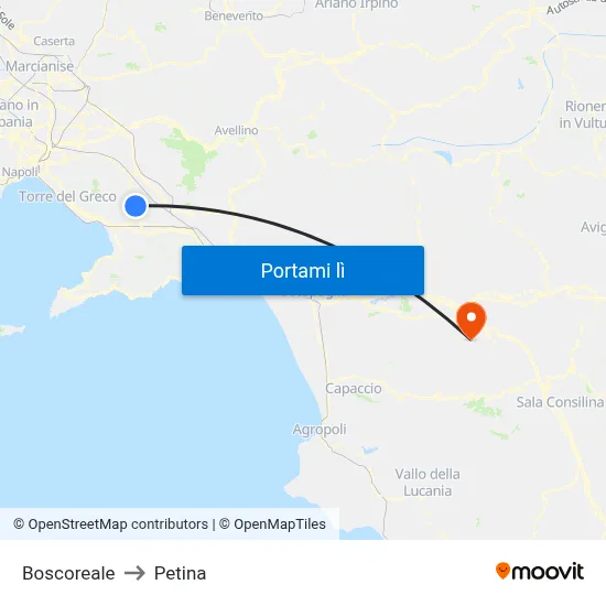 Boscoreale to Petina map