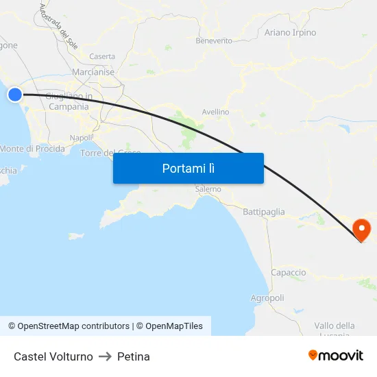 Castel Volturno to Petina map