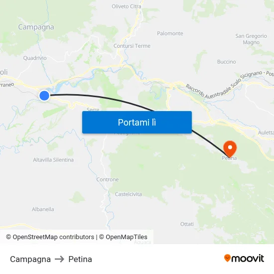 Campagna to Petina map