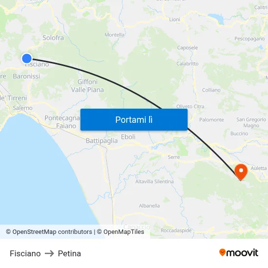Fisciano to Petina map