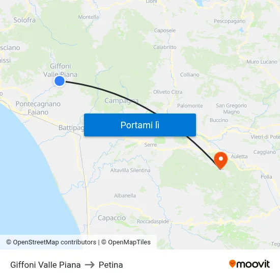 Giffoni Valle Piana to Petina map