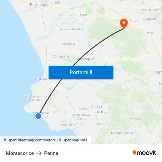 Montecorice to Petina map