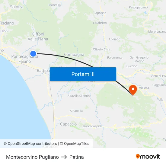 Montecorvino Pugliano to Petina map