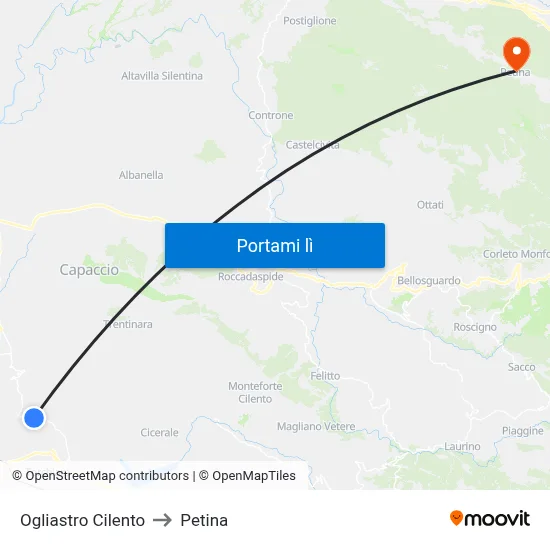 Ogliastro Cilento to Petina map
