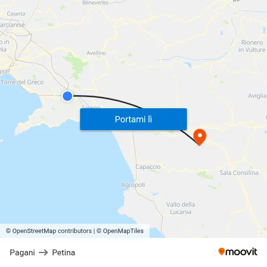 Pagani to Petina map