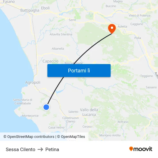 Sessa Cilento to Petina map