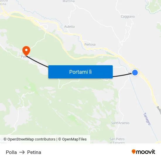 Polla to Petina map