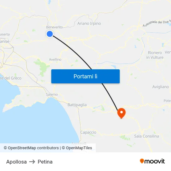 Apollosa to Petina map