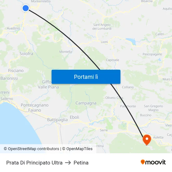Prata Di Principato Ultra to Petina map