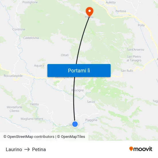Laurino to Petina map