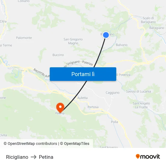 Ricigliano to Petina map