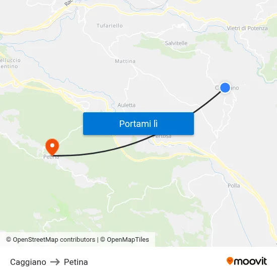 Caggiano to Petina map
