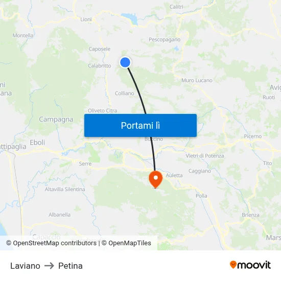 Laviano to Petina map