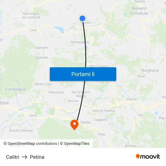 Calitri to Petina map
