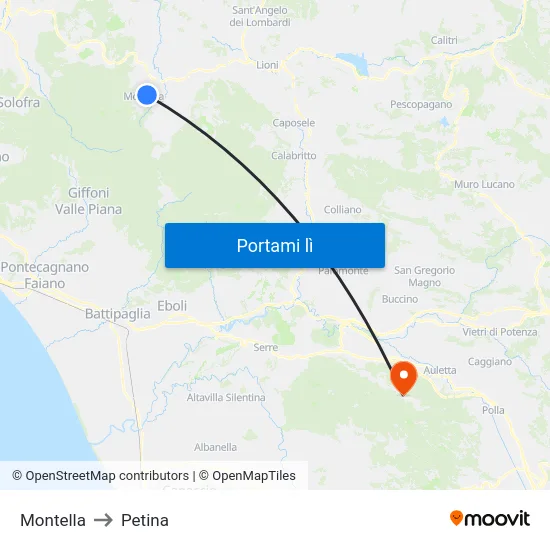 Montella to Petina map