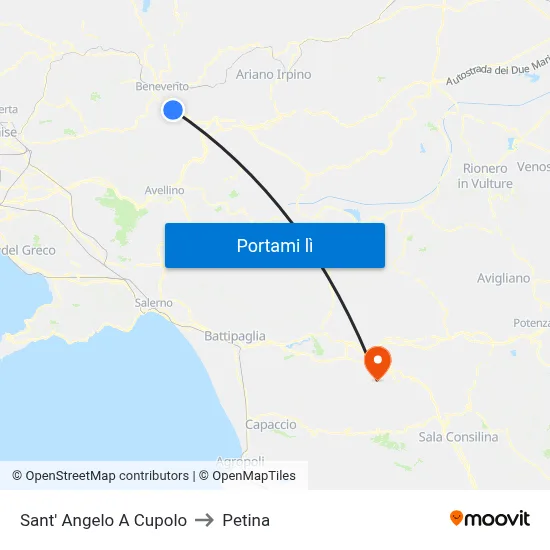 Sant' Angelo A Cupolo to Petina map