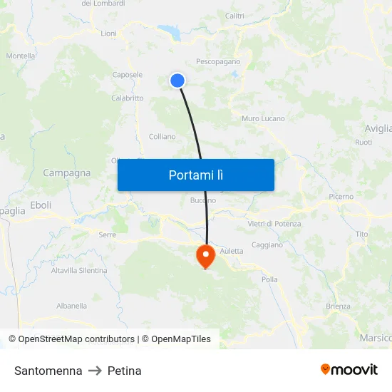 Santomenna to Petina map