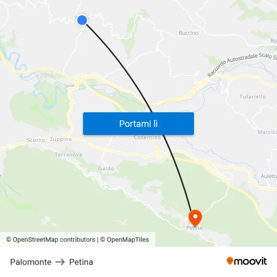 Palomonte to Petina map