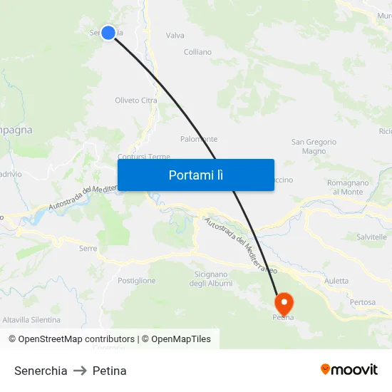 Senerchia to Petina map