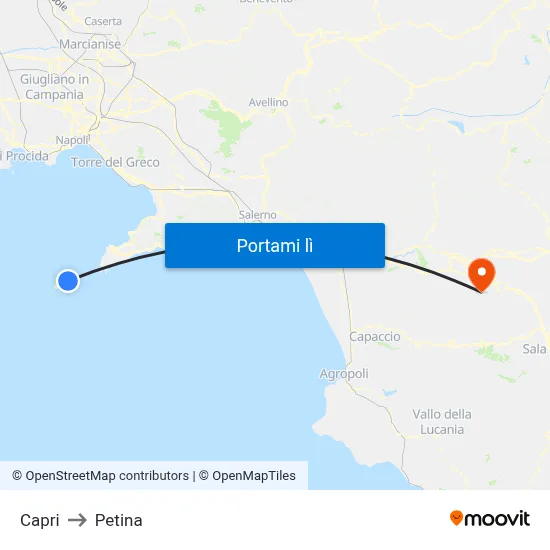 Capri to Petina map