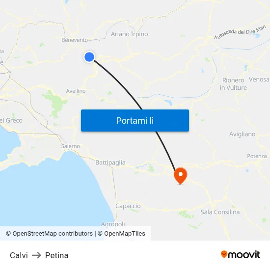 Calvi to Petina map