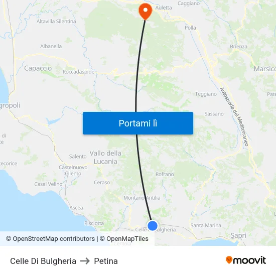 Celle Di Bulgheria to Petina map