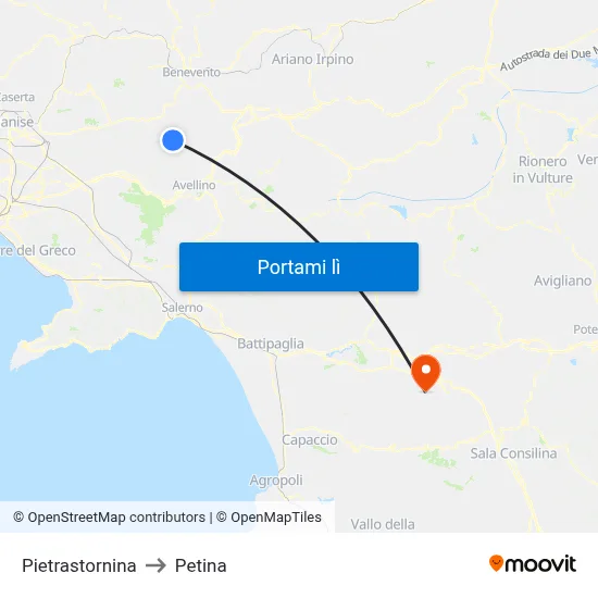 Pietrastornina to Petina map