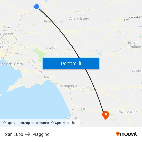 San Lupo to Piaggine map