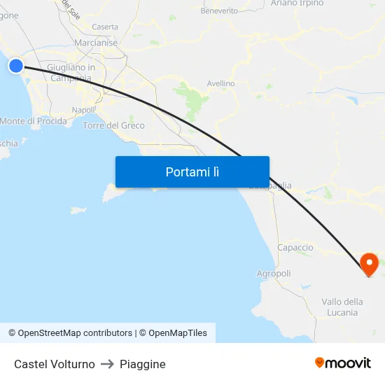 Castel Volturno to Piaggine map