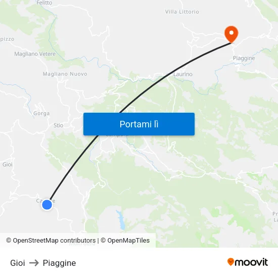Gioi to Piaggine map