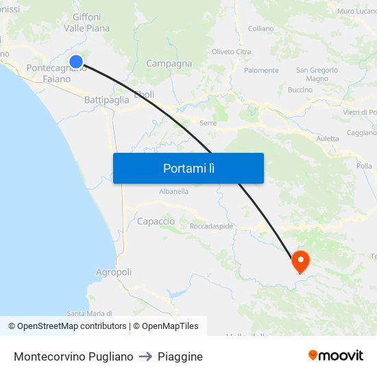 Montecorvino Pugliano to Piaggine map