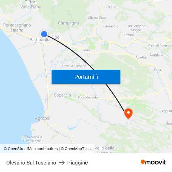 Olevano Sul Tusciano to Piaggine map