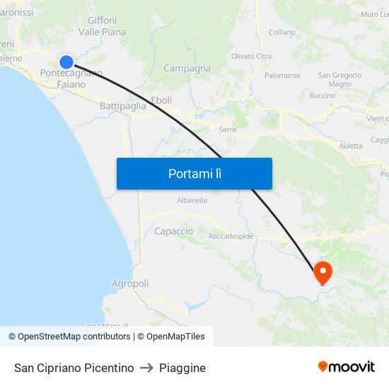 San Cipriano Picentino to Piaggine map