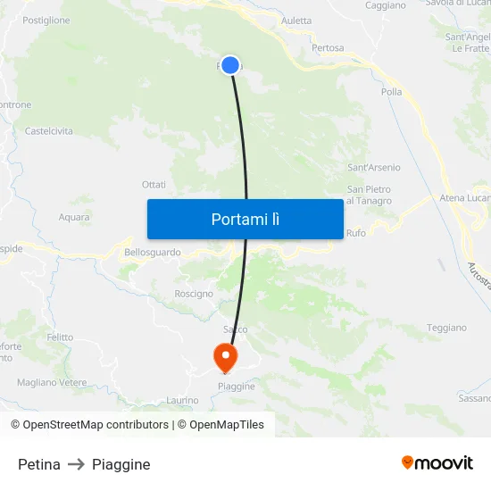 Petina to Piaggine map