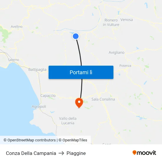 Conza Della Campania to Piaggine map
