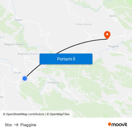 Stio to Piaggine map