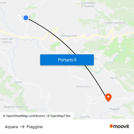 Aquara to Piaggine map