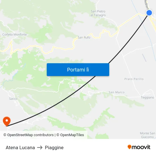 Atena Lucana to Piaggine map