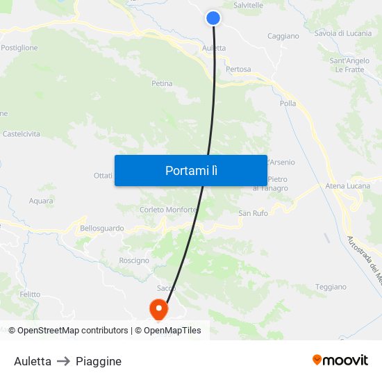 Auletta to Piaggine map