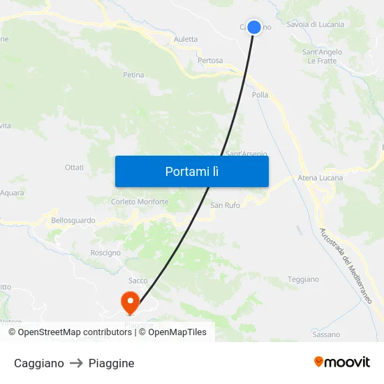 Caggiano to Piaggine map