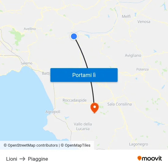 Lioni to Piaggine map
