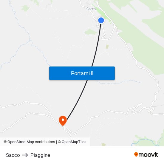 Sacco to Piaggine map