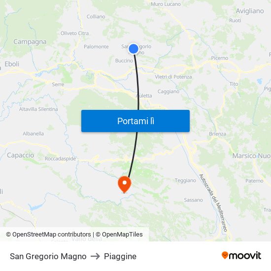 San Gregorio Magno to Piaggine map