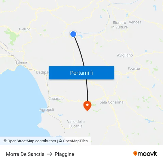 Morra De Sanctis to Piaggine map